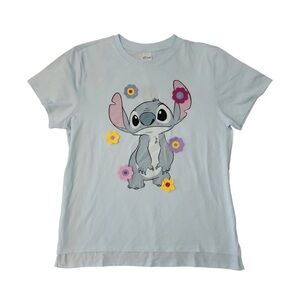 Light Blue Kids Tee with Cute Cartoon Character and Flower Accents